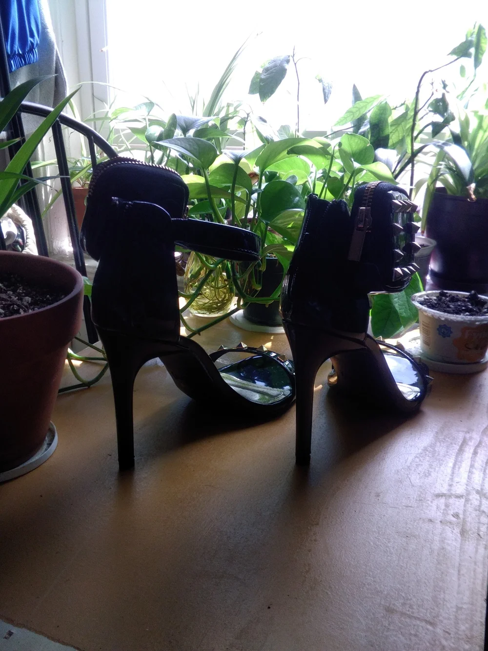 Ann Michell Black Patent Studded Ankle-Strap Heels NWOB